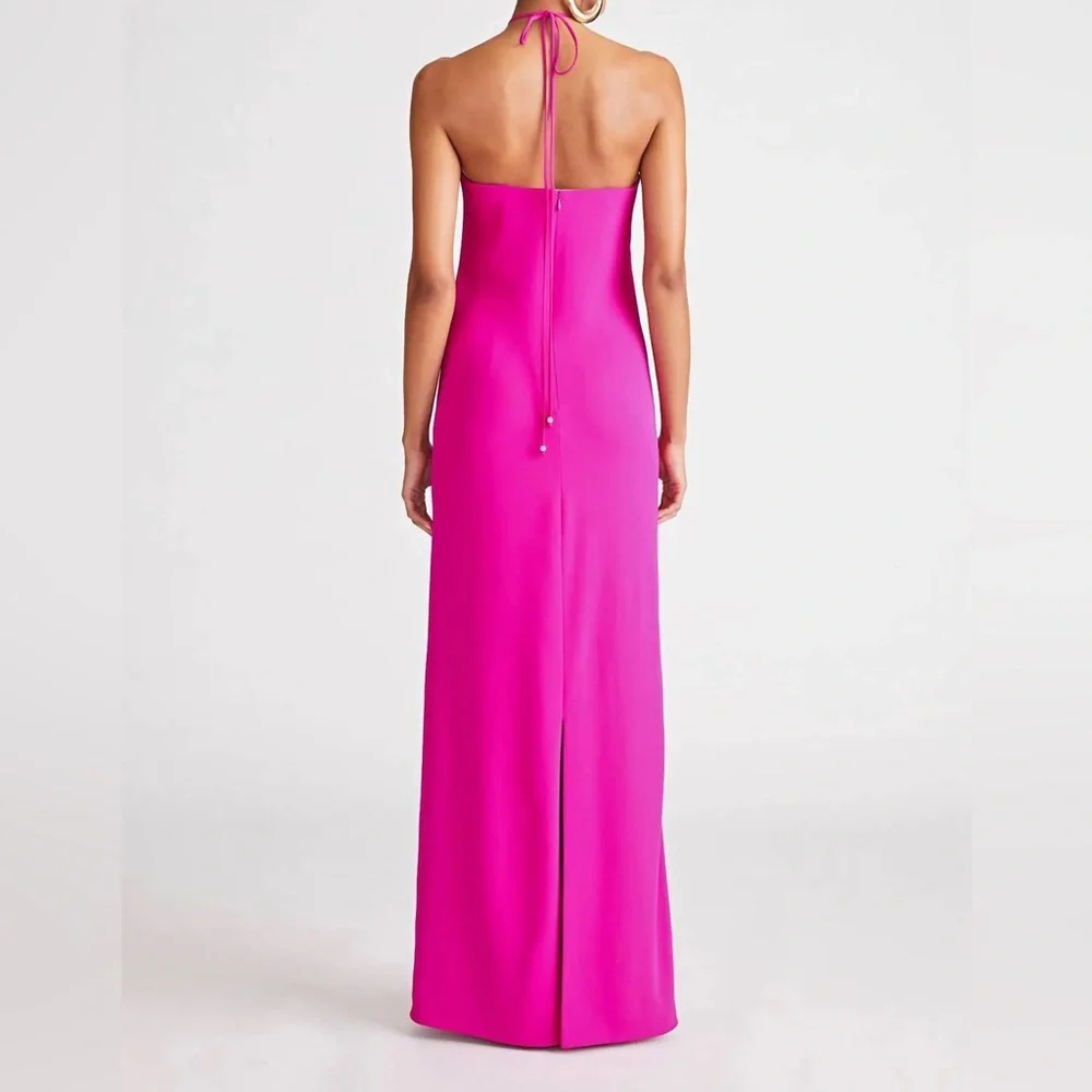 Halston Heritage Hot Pink Halter Maxi Dress with Floral Neck Detail - Picture 2 of 16